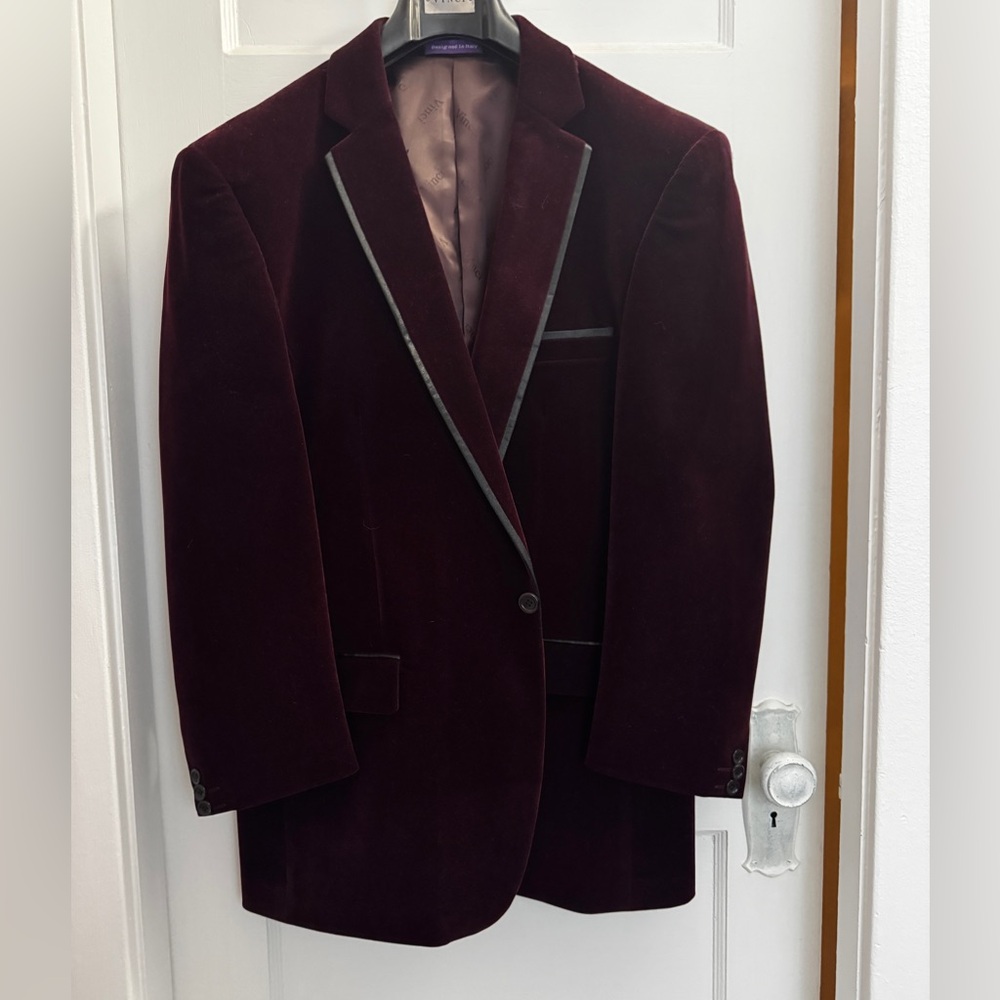 Vinci Burgundy Velvet Blazer Steampunk Smoking Jacket Style – Tailored XL